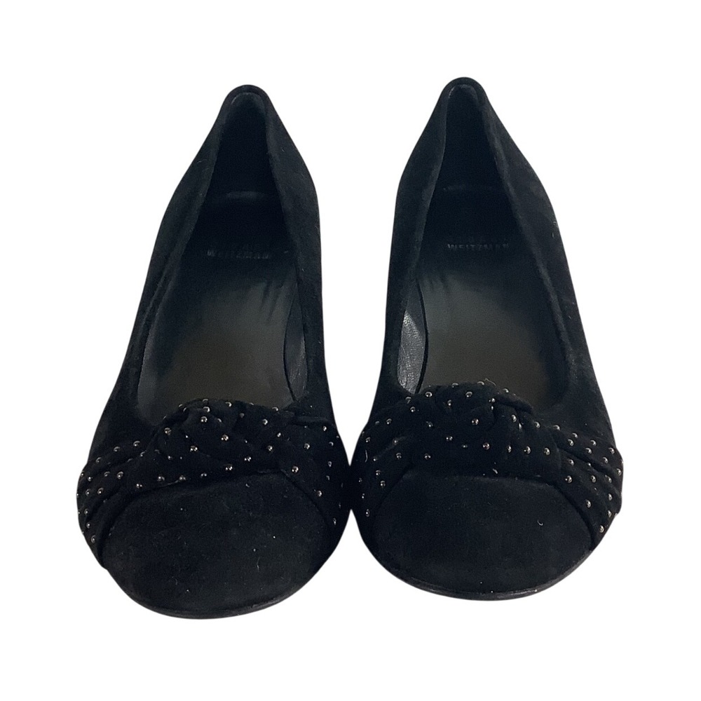 Stuart Weitzman Black Suede Studded Knot Wedge Pumps Shoes Size 7.5 M Spain